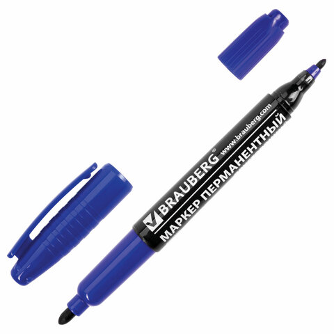 Маркер перманентный (нестираемый) BRAUBERG двусторонний, СИНИЙ, круглый Маркер перманентный (нестираемый) BRAUBERG двусторонний, СИНИЙ, круглый
