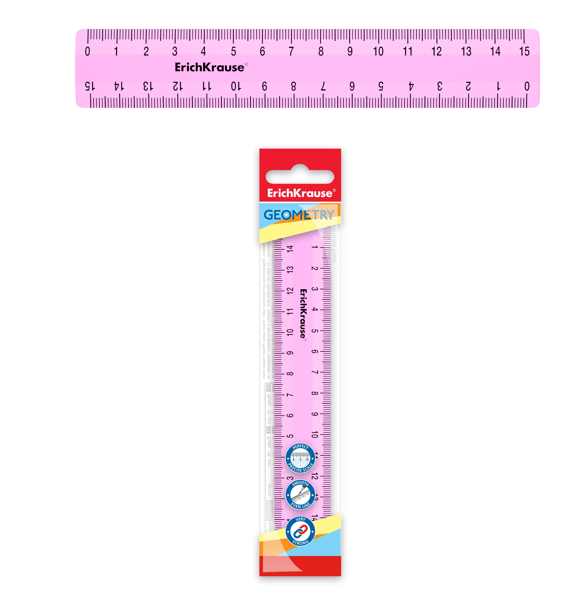 Линейка пластиковая Erich Krause Pastel, 15см, розовый, в флоупаке Линейка пластиковая Erich Krause Pastel, 15см, розовый, в флоупаке