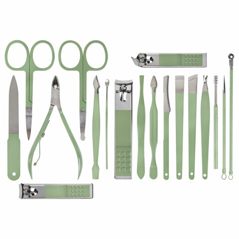 Универсальный набор для маникюра и педикюра 18 в 1 в футляре, STANDARD, зеленый,
