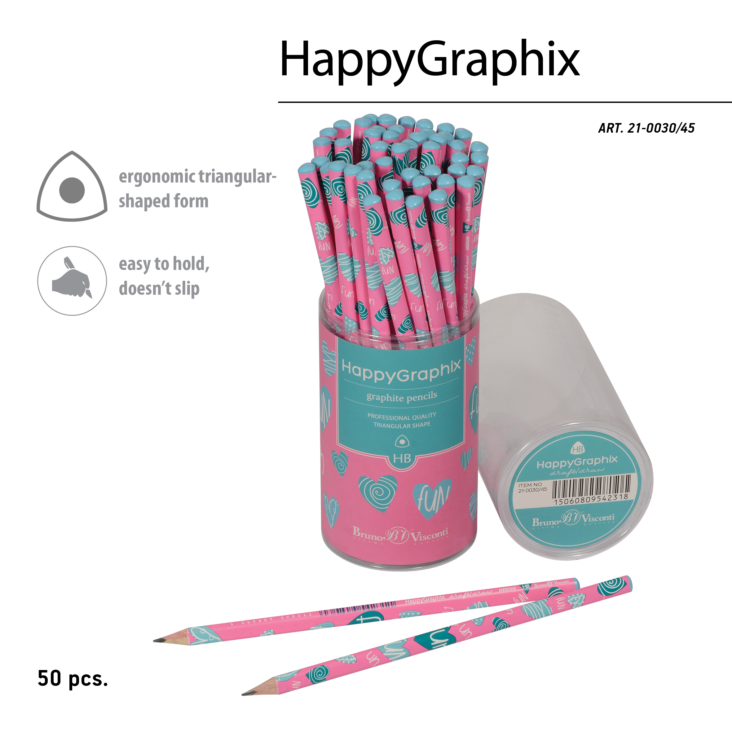 КАРАНДАШ ЧЕРНОГРАФИТОВЫЙ "HappyGraphix. Сердечки.Эмоции.Бирюза" НВ