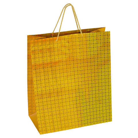 Пакет подарочный 41x19x49 см (XXL), НАБОР 3 шт., 3 дизайна, голография, ЗОЛОТАЯ