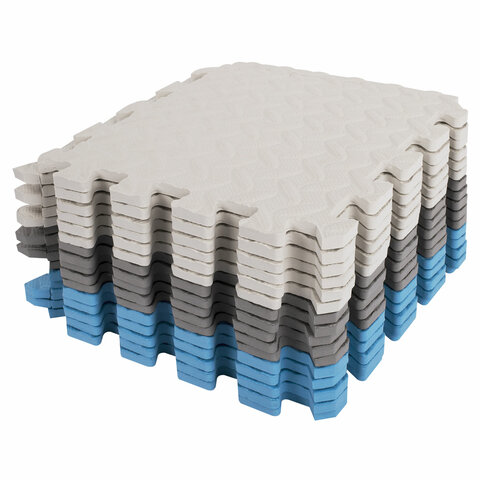 Коврик-пазл напольный 1,2х1,2 м, 16 шт., 30х30 см, толщина 1 см, серый, голубой,