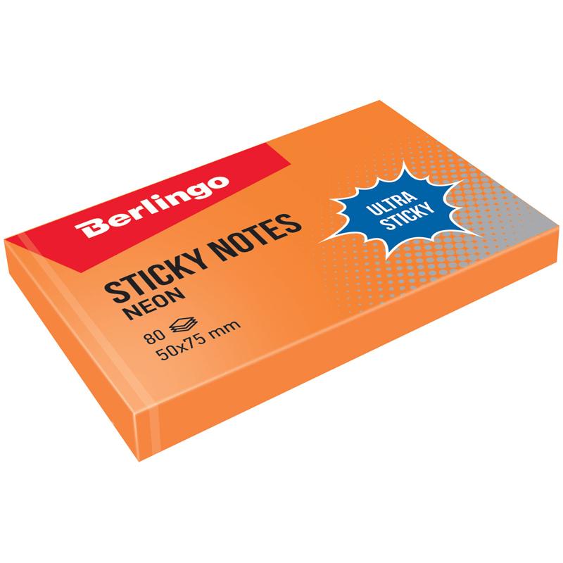 Самоклеящийся блок Berlingo "Ultra Sticky", 50*75мм, 80л, оранжевый Самоклеящийся блок Berlingo "Ultra Sticky", 50*75мм, 80л, оранжевый