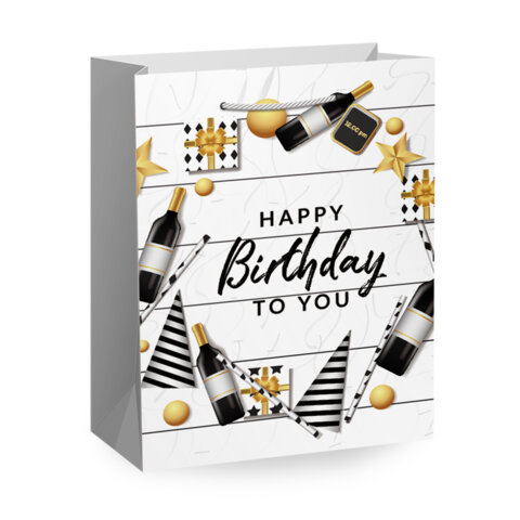 Пакет подарочный (1 штука) 18х10х23 см (M), "Happy Birthday", ассорти, Пакет подарочный (1 штука) 18х10х23 см (M), "Happy Birthday", ассорти,