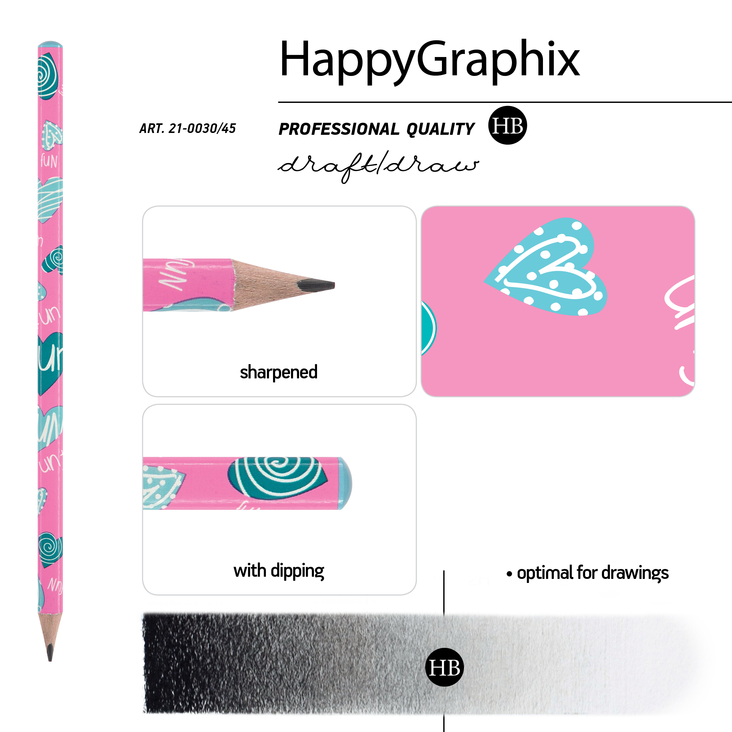 КАРАНДАШ ЧЕРНОГРАФИТОВЫЙ "HappyGraphix. Сердечки.Эмоции.Бирюза" НВ