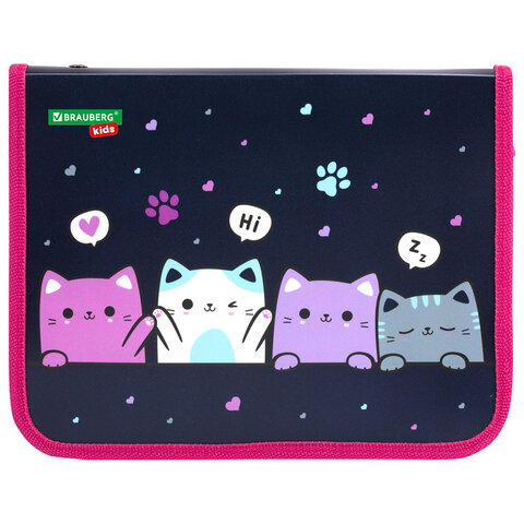 Папка для тетрадей BRAUBERG KIDS А5, 1 отделение, пластик, молния вокруг,
