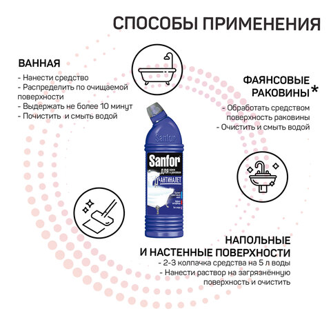Средство для чистки ванн и душевых 750 г, SANFOR (Санфор) "Лимонная