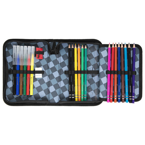 Пенал BRAUBERG с наполнением, 1 отделение, 1 откидная планка, 24 предмета,