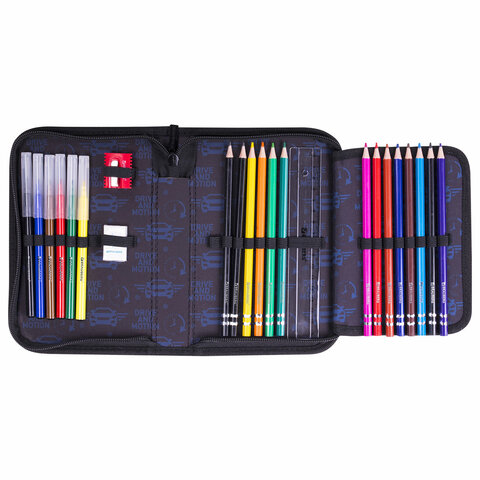 Пенал BRAUBERG с наполнением, 1 отделение, 1 откидная планка, 24 предмета, 21х14 Пенал BRAUBERG с наполнением, 1 отделение, 1 откидная планка, 24 предмета, 21х14