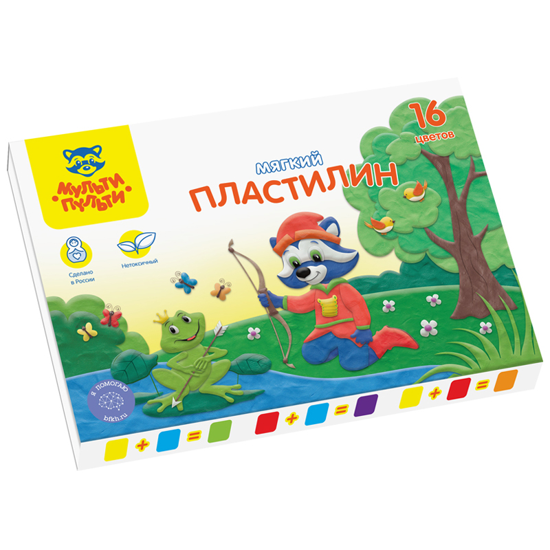 Пластилин Мульти-Пульти "Енот в сказке", 16 цветов, 192г, со стеком, Пластилин Мульти-Пульти "Енот в сказке", 16 цветов, 192г, со стеком,
