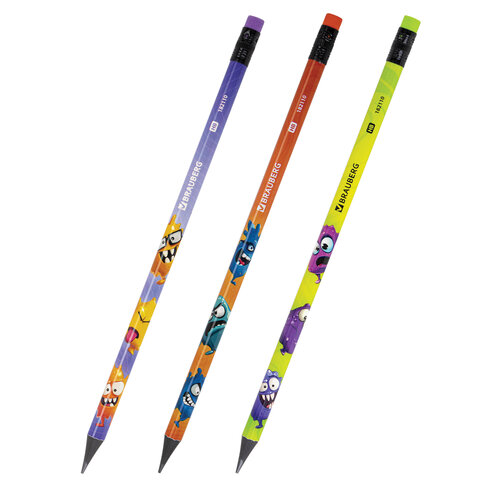 Карандаш чернографитный с принтом кросс-серия МОНСТРИКИ, 1 шт., HB, ластик,