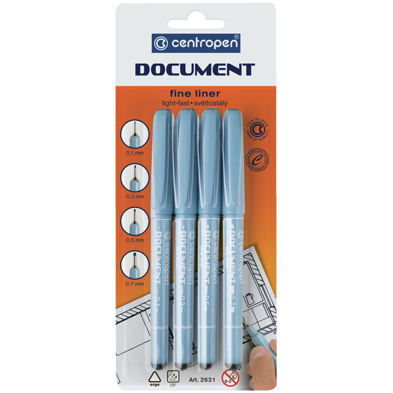 Набор капиллярных ручек Centropen "Document 2631" черные, 4шт., Набор капиллярных ручек Centropen "Document 2631" черные, 4шт.,