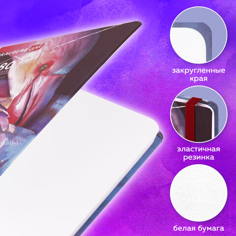 Скетчбук, белая бумага 120 г/м2, 145х203 мм, 80 л., резинка, твердый, BRAUBERG