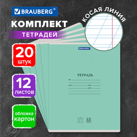 Тетради ДЭК 12 л. КОМПЛЕКТ 20 шт. BRAUBERG "КЛАССИКА NEW", косая Тетради ДЭК 12 л. КОМПЛЕКТ 20 шт. BRAUBERG "КЛАССИКА NEW", косая