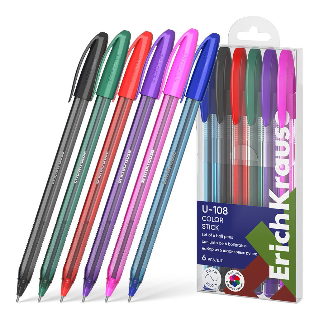 Набор из 6 ручек шариковых Erich Krause U-108 Stick Color 1.0, Ultra Glide Набор из 6 ручек шариковых Erich Krause U-108 Stick Color 1.0, Ultra Glide