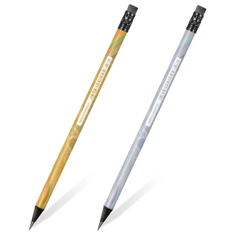Карандаш чернографитный BRAUBERG "SILVER/GOLD", 1 шт., HB, с ластиком,