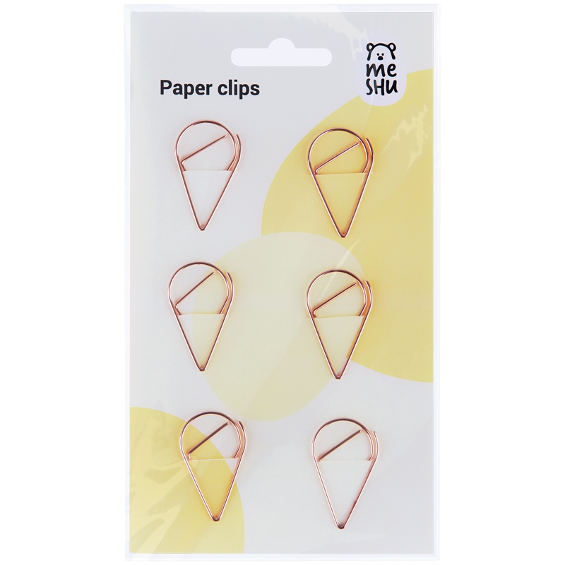 Скрепки фигурные 33мм, Meshu "Drops", 6шт, пакет с европодвесом Скрепки фигурные 33мм, Meshu "Drops", 6шт, пакет с европодвесом