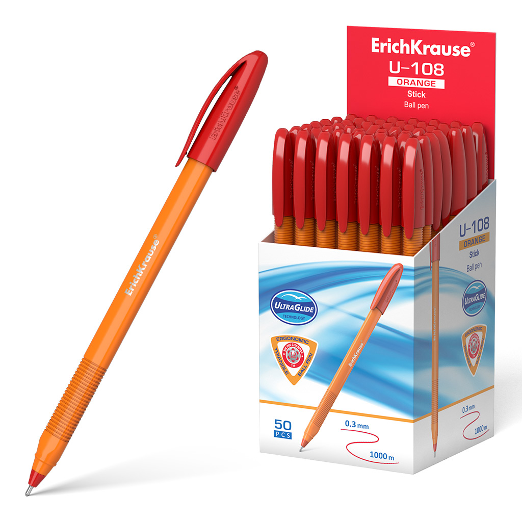 Ручка шариковая Erich Krause U-108 Orange Stick 1.0, Ultra Glide Technology, Ручка шариковая Erich Krause U-108 Orange Stick 1.0, Ultra Glide Technology,