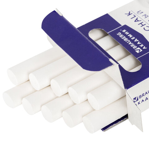 Мел белый BRAUBERG "АКАДЕМИЯ" (АЛГЕМ) 10 штук, круглый, мягкий, 271147 Мел белый BRAUBERG "АКАДЕМИЯ" (АЛГЕМ) 10 штук, круглый, мягкий, 271147