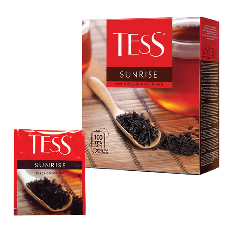 Чай TESS (Тесс) "Sunrise", черный цейлонский, 100 пакетиков по 1,8 г, Чай TESS (Тесс) "Sunrise", черный цейлонский, 100 пакетиков по 1,8 г,