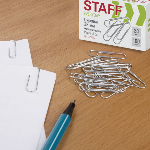 Скрепки STAFF, 28 мм, металлические, 100 шт., в картонной коробке, Россия, Скрепки STAFF, 28 мм, металлические, 100 шт., в картонной коробке, Россия,