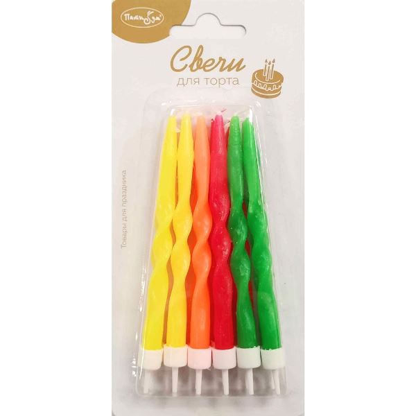 Свечи Спирали Большие Неоновые 12 штук, с держателями, 10см. Свечи Спирали Большие Неоновые 12 штук, с держателями, 10см.