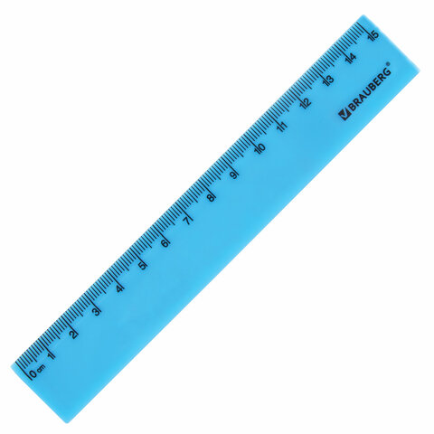 Линейка пластиковая 15 см BRAUBERG "NEON", непрозрачная, ассорти,