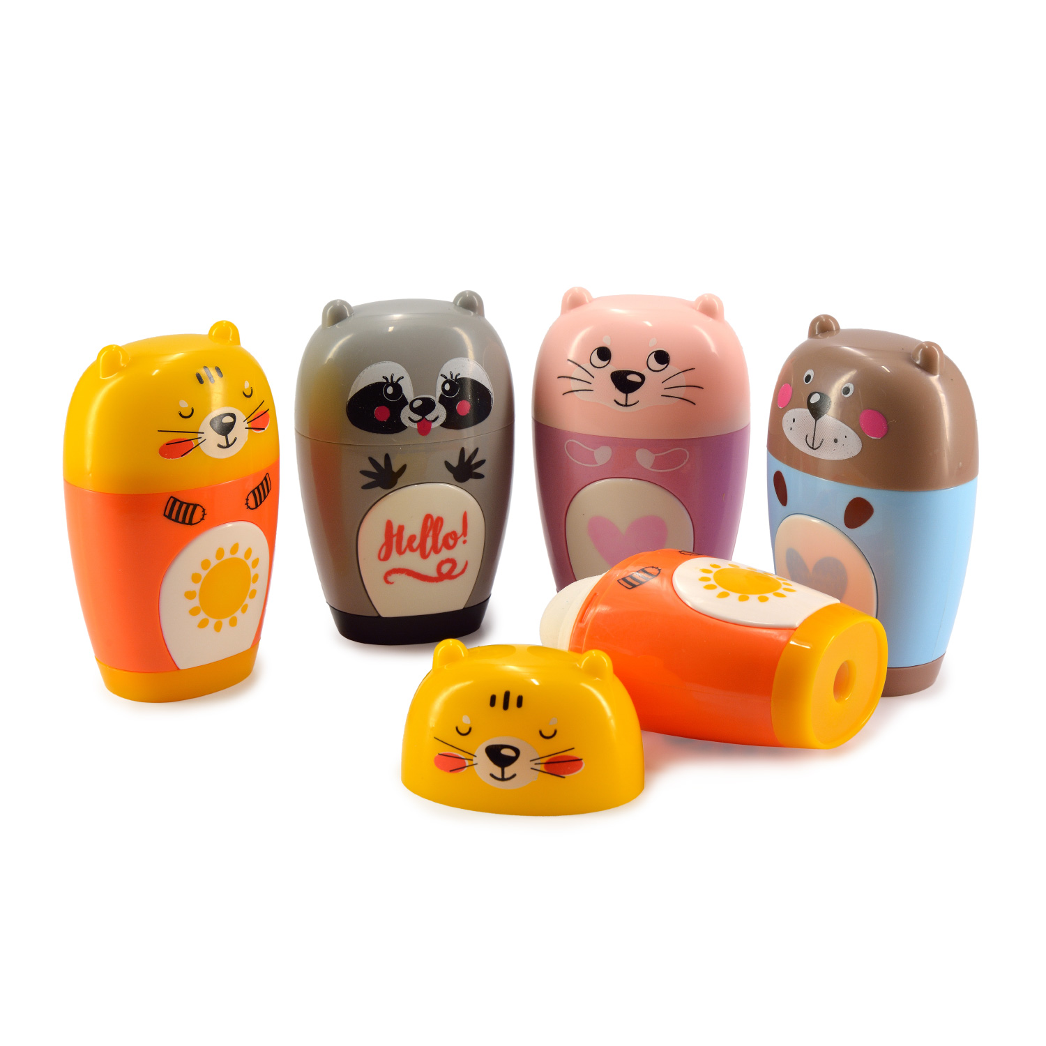 ТОЧИЛКА С КОНТЕЙНЕРОМ И ЛАСТИКОМ, 1 ОТВЕРСТИЕ "ЗВЕРУШКИ" (4 ВИДА) ТОЧИЛКА С КОНТЕЙНЕРОМ И ЛАСТИКОМ, 1 ОТВЕРСТИЕ "ЗВЕРУШКИ" (4 ВИДА)