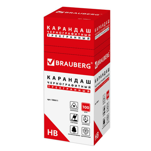 Карандаш чернографитный BRAUBERG, 1 шт., "Alderida", НВ, трехгранный,