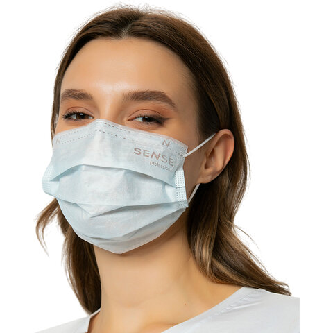 Маски одноразовые КОМПЛЕКТ 50 шт. медицинские 3-х слойные голубые (фильтр