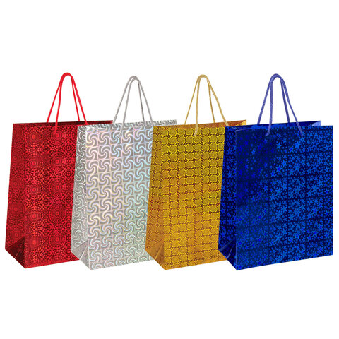 Пакет подарочный 26x12,7x32,4 см, ЗОЛОТАЯ СКАЗКА голография, ассорти 4 цвета, Пакет подарочный 26x12,7x32,4 см, ЗОЛОТАЯ СКАЗКА голография, ассорти 4 цвета,
