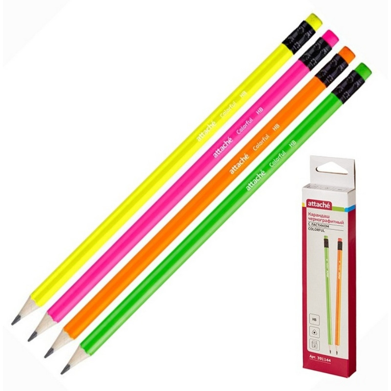 Карандаш Attache Colorful! НВ, с ластиком, заточенный Карандаш Attache Colorful! НВ, с ластиком, заточенный