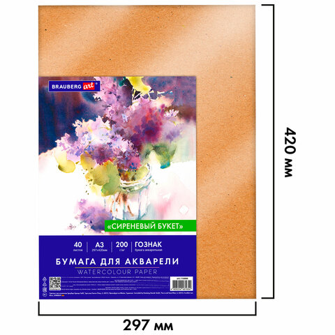 Бумага для акварели А3 40 л., 200 г/м2 ГОЗНАК СПб, в коробке, BRAUBERG ART Бумага для акварели А3 40 л., 200 г/м2 ГОЗНАК СПб, в коробке, BRAUBERG ART