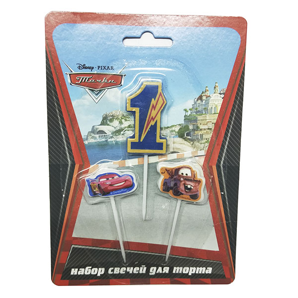 Свечи для торта Дисней Тачки (цифра 1, тачки 2 шт) Свечи для торта Дисней Тачки (цифра 1, тачки 2 шт)