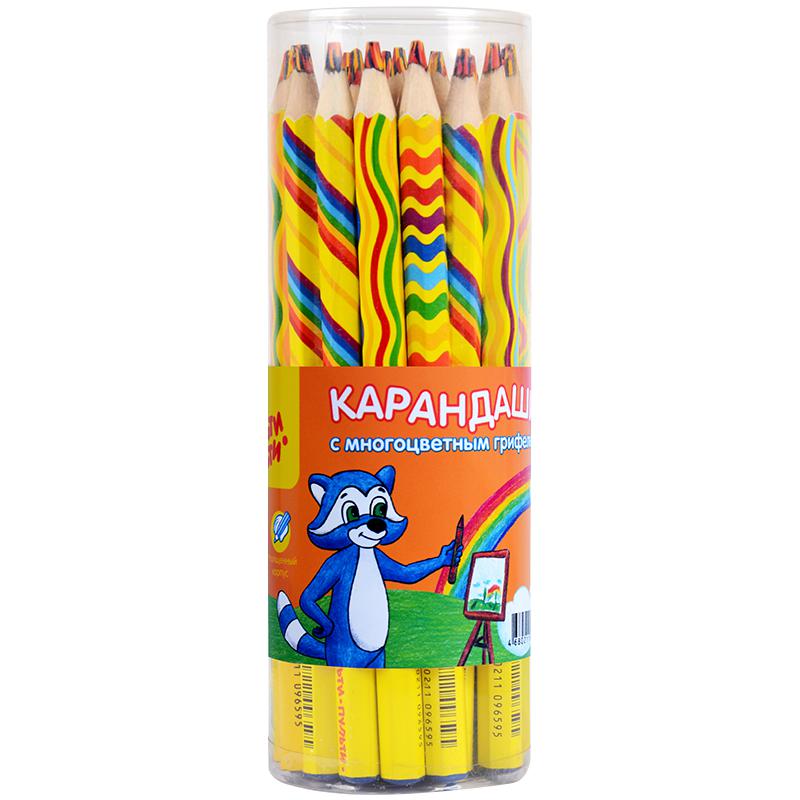 Карандаш "Енот и радуга" с многоцветным грифелем, утолщенный, заточен. Карандаш "Енот и радуга" с многоцветным грифелем, утолщенный, заточен.