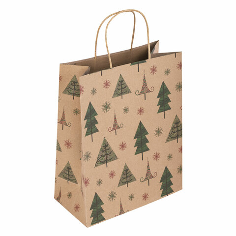 Пакет подарочный КОМПЛЕКТ 10 штук, новогодний, 26x13x32 см, "Kraft Xmas Пакет подарочный КОМПЛЕКТ 10 штук, новогодний, 26x13x32 см, "Kraft Xmas