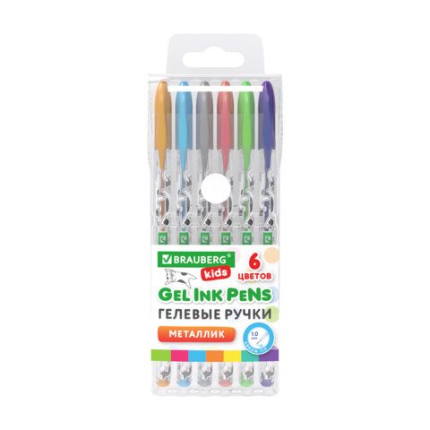 Ручки гелевые МЕТАЛЛИК BRAUBERG KIDS "CUTE ANIMALS", НАБОР 6 ЦВЕТОВ, Ручки гелевые МЕТАЛЛИК BRAUBERG KIDS "CUTE ANIMALS", НАБОР 6 ЦВЕТОВ,