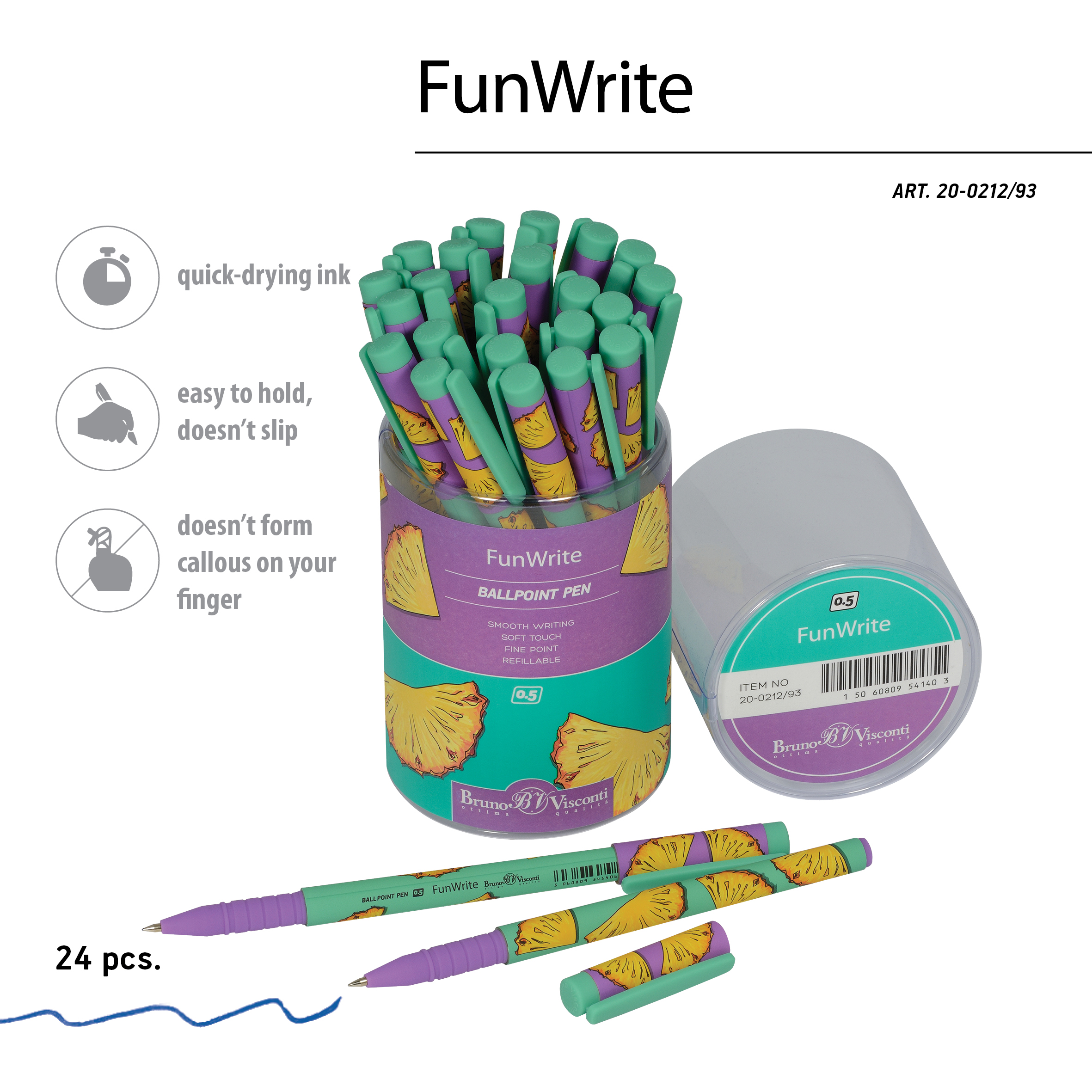 РУЧКА "FunWrite. Fresh & fruity. Ананас" ШАРИКОВАЯ 0.5 ММ, СИНЯЯ