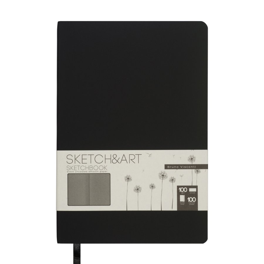 Sketchbook BrunoVisconti® черный 140х210 мм, 100 л., 100 г/кв.м, черная бумага