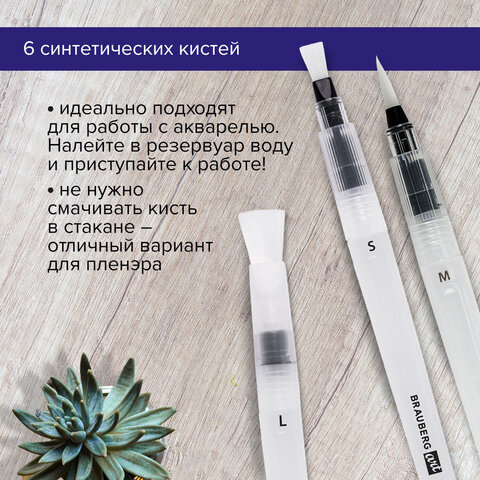 Кисти художественные с резервуаром для воды, синтетика, набор 6 шт., BRAUBERG Кисти художественные с резервуаром для воды, синтетика, набор 6 шт., BRAUBERG