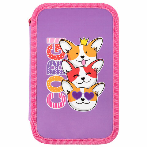 Пенал ПИФАГОР, 3 отделения, ламинированный картон, 19х11 см, "Corgi