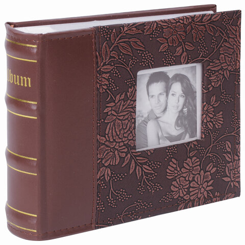 Фотоальбом BRAUBERG на 100 фотографий 10х15 см, обложка под кожу, бумажные