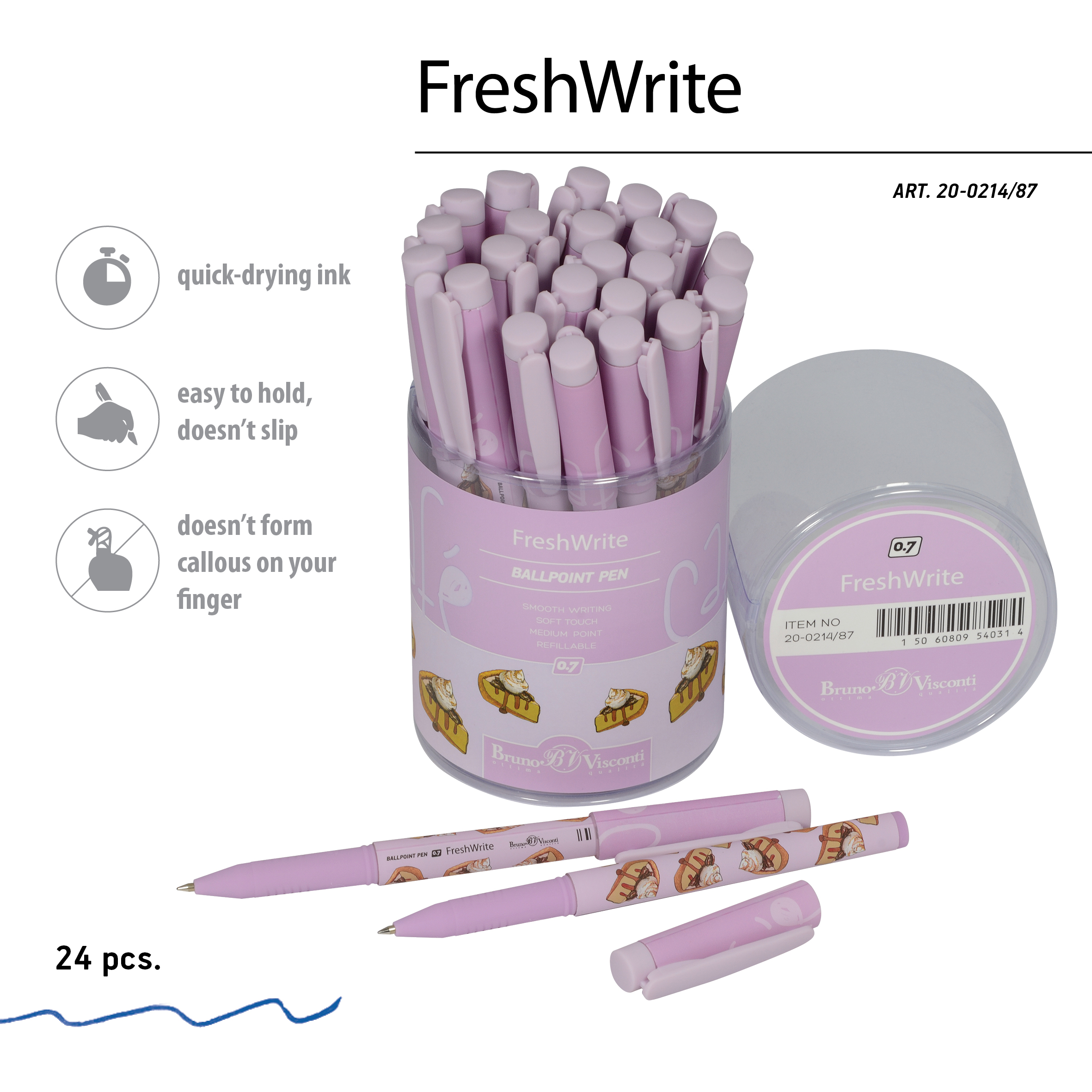 РУЧКА "FreshWrite. Кофемания. Чизкейк" ШАРИКОВАЯ 0.7 ММ, СИНЯЯ