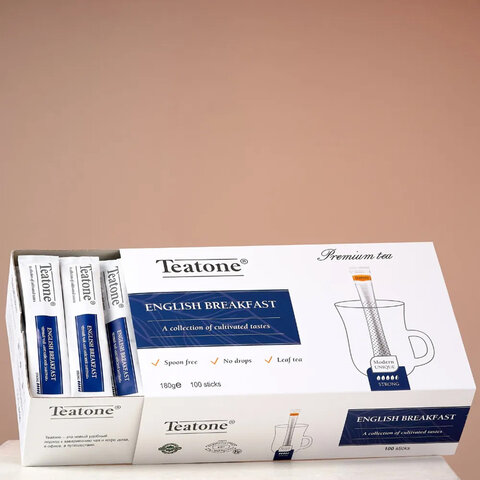 Чай TEATONE "Английский завтрак", 100 стиков по 1,8 г, картонная Чай TEATONE "Английский завтрак", 100 стиков по 1,8 г, картонная