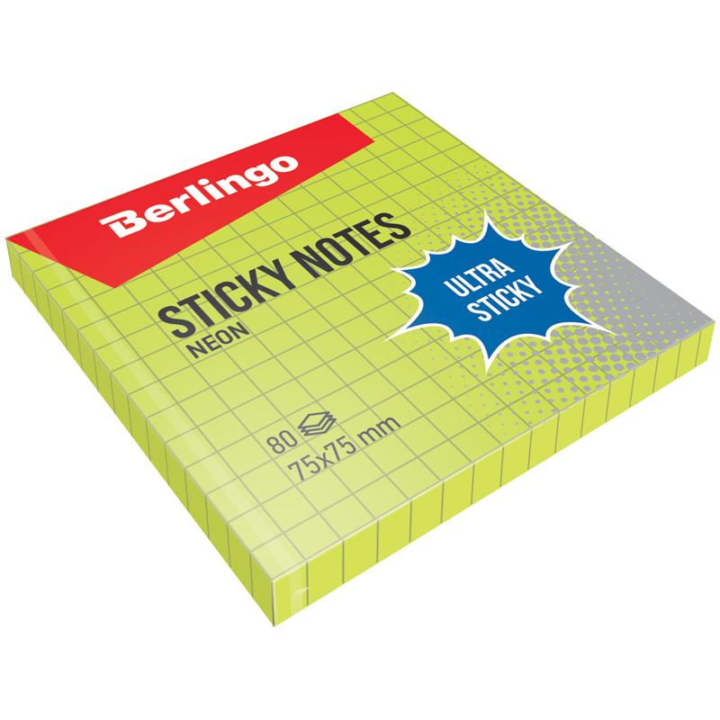 Самоклеящийся блок Berlingo "Ultra Sticky", 75*75мм, 80л, в клетку, Самоклеящийся блок Berlingo "Ultra Sticky", 75*75мм, 80л, в клетку,