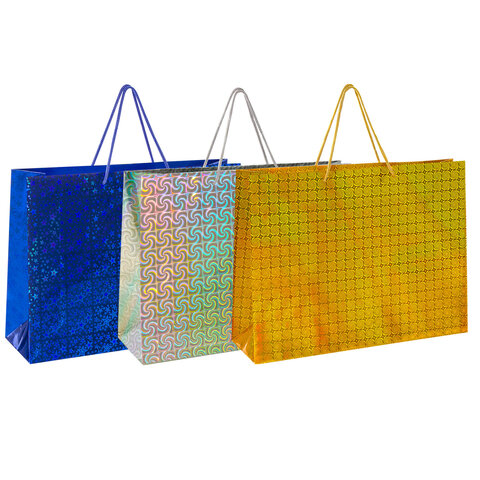 Пакет подарочный 45x13x33 см (XL), НАБОР 3 шт., 3 дизайна, голография, ЗОЛОТАЯ Пакет подарочный 45x13x33 см (XL), НАБОР 3 шт., 3 дизайна, голография, ЗОЛОТАЯ