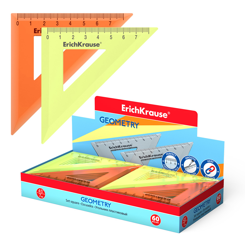Угольник пластиковый Erich Krause Neon, 45°/7см, ассорти (в коробке-дисплее по Угольник пластиковый Erich Krause Neon, 45°/7см, ассорти (в коробке-дисплее по
