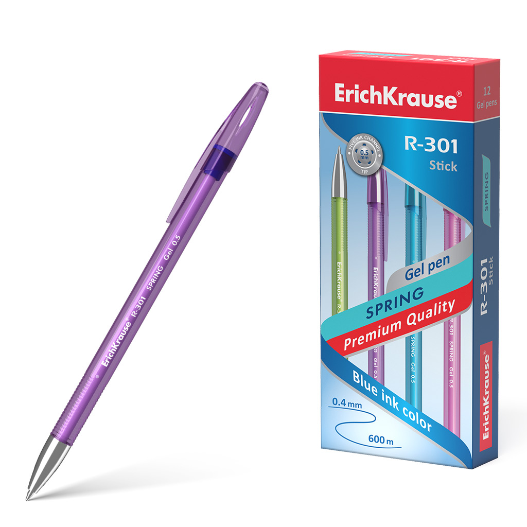 Ручка гелевая Erich Krause® R-301 Spring Gel Stick 0.5, цвет чернил синий (в Ручка гелевая Erich Krause® R-301 Spring Gel Stick 0.5, цвет чернил синий (в
