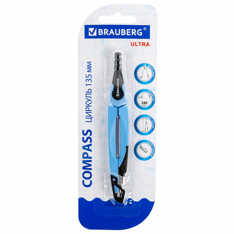 Циркуль с защитным колпачком BRAUBERG "ULTRA", 135 мм, аквамариновый, Циркуль с защитным колпачком BRAUBERG "ULTRA", 135 мм, аквамариновый,