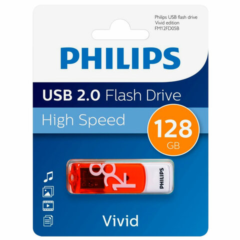 Флеш-диск 128 GB PHILIPS VIVID, разъем USB 2.0, желтый, FM12FD05B/97 Флеш-диск 128 GB PHILIPS VIVID, разъем USB 2.0, желтый, FM12FD05B/97